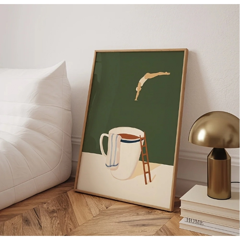 Retro Coffee Diving Poster Canvas Painting Good Morning Coffee Lover Print Wall Art for Living Room Home Kitchen Decor Frameless