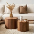Nesting Coffee Table Set of 2, Modern Round Coffee Table with Non-Slip Feet, Walnut Wooden Circle Accent Tables for Small Spaces