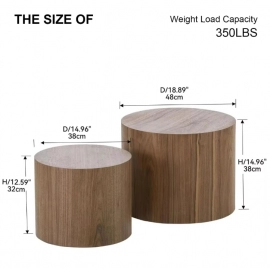 Nesting Coffee Table Set of 2, Modern Round Coffee Table with Non-Slip Feet, Walnut Wooden Circle Accent Tables for Small Spaces
