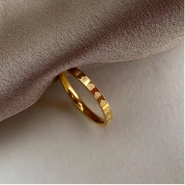 Golden Stainless Steel 2mm Heart Rings Women Size ..