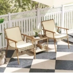 3 Pieces Patio Furniture Set Sofa Chair PE Rattan Wicker Outdoor With Cushion