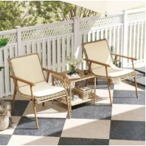 3 Pieces Patio Furniture Set Sofa Chair PE Rattan Wicker Outdoor With Cushion