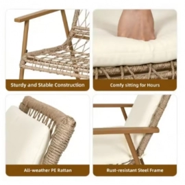 3 Pieces Patio Furniture Set Sofa Chair PE Rattan Wicker Outdoor With Cushion