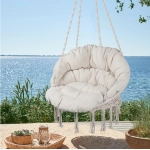 Hammock Chair Macrame Swing Max 330 Lbs Hanging Cotton Rope Hammock Swing Chair for Indoor and Outdoor with Cushion